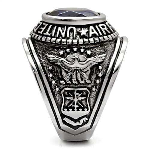 TK414708 - High polished (no plating) Stainless Steel Ring with Synthetic Synthetic Glass in Sapphire - Alamode - Flyclothing LLC