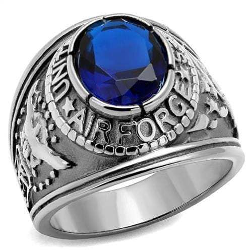 TK414708 - High polished (no plating) Stainless Steel Ring with Synthetic Synthetic Glass in Sapphire - Alamode - Flyclothing LLC