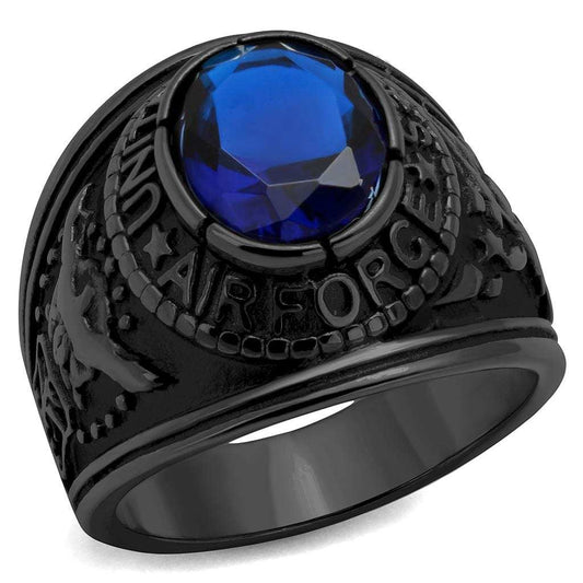 TK414708J - IP Black(Ion Plating) Stainless Steel Ring with Synthetic Synthetic Glass in Sapphire - Alamode - Flyclothing LLC