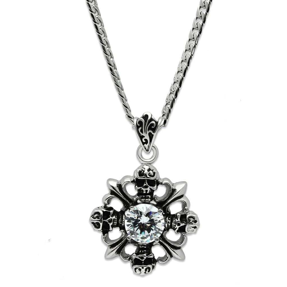 TK454 - High polished (no plating) Stainless Steel Chain Pendant with AAA Grade CZ in Clear - Alamode - Flyclothing LLC