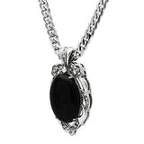 TK459 - High polished (no plating) Stainless Steel Chain Pendant with Semi-Precious Onyx in Jet - Alamode - Flyclothing LLC