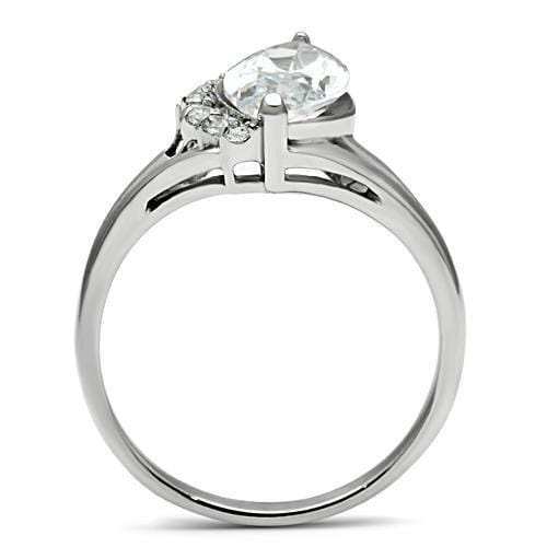 TK475 - High polished (no plating) Stainless Steel Ring with AAA Grade CZ in Clear - Alamode - Flyclothing LLC