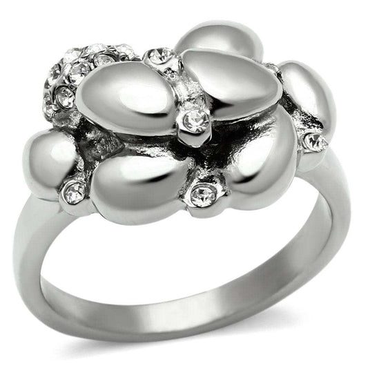 TK476 - High polished (no plating) Stainless Steel Ring with Top Grade Crystal in Clear - Alamode - Flyclothing LLC