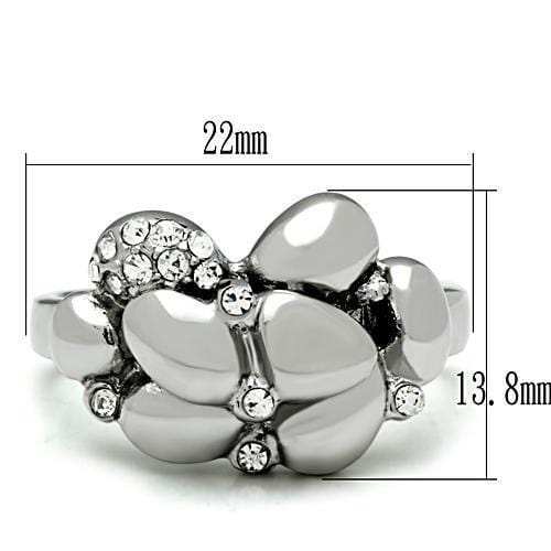 TK476 - High polished (no plating) Stainless Steel Ring with Top Grade Crystal in Clear - Alamode - Flyclothing LLC