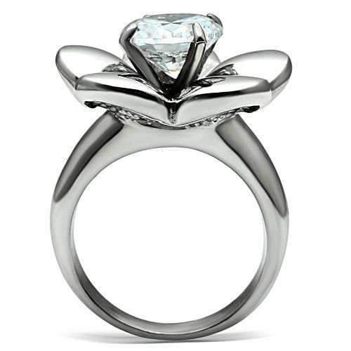 TK477 - High polished (no plating) Stainless Steel Ring with AAA Grade CZ in Clear - Alamode - Flyclothing LLC