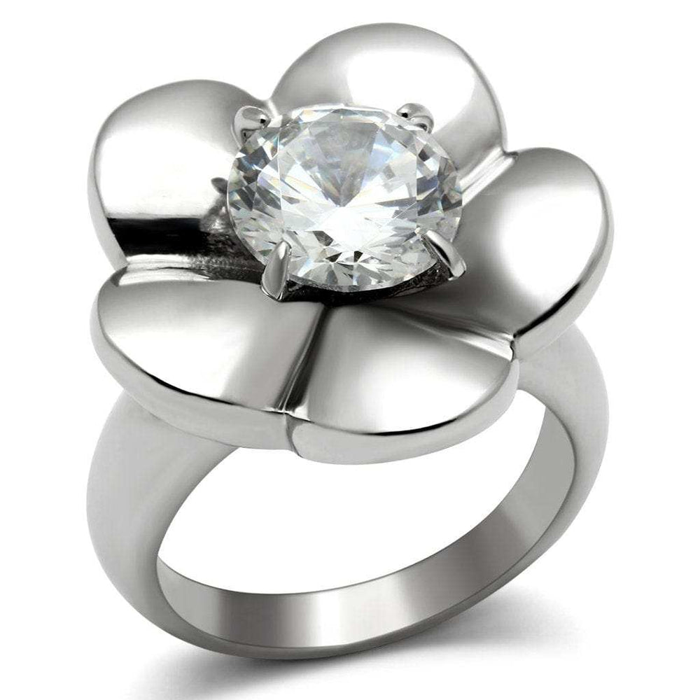 TK477 - High polished (no plating) Stainless Steel Ring with AAA Grade CZ in Clear - Alamode - Flyclothing LLC