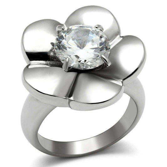 TK477 - High polished (no plating) Stainless Steel Ring with AAA Grade CZ in Clear - Alamode - Flyclothing LLC