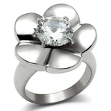 TK477 - High polished (no plating) Stainless Steel Ring with AAA Grade CZ in Clear - Alamode - Flyclothing LLC