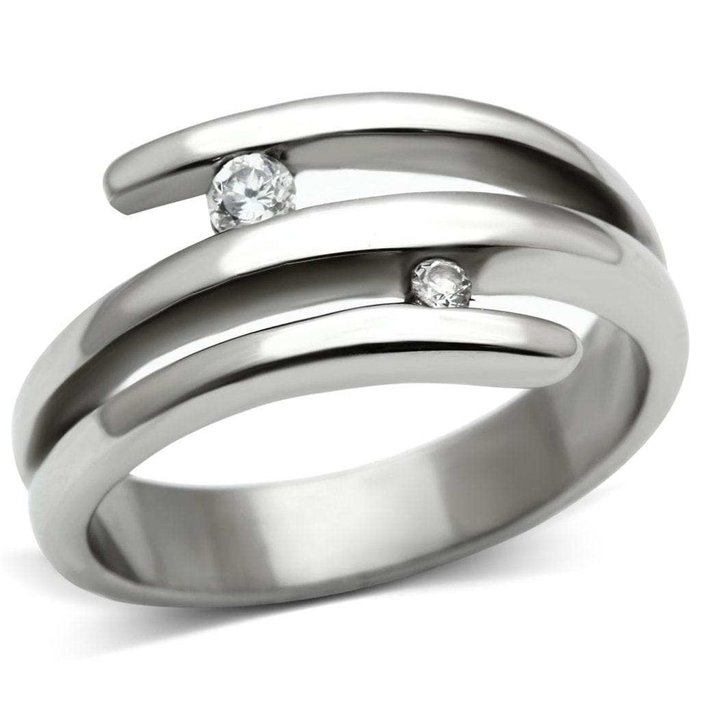 TK478 - High polished (no plating) Stainless Steel Ring with AAA Grade CZ in Clear - Alamode - Flyclothing LLC