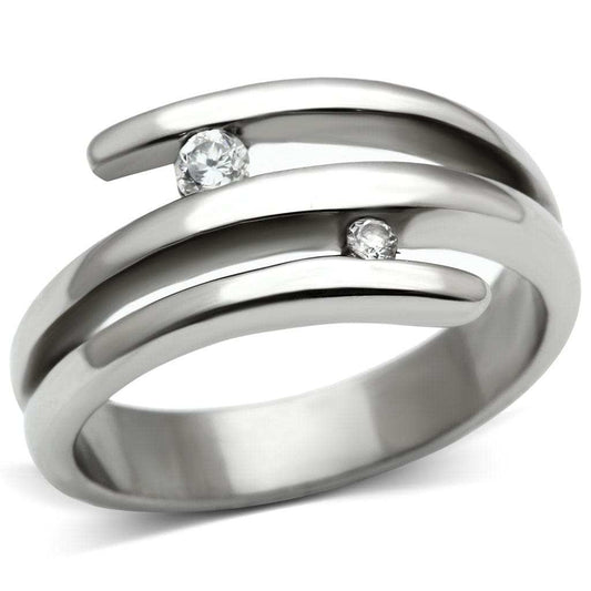 TK478 - High polished (no plating) Stainless Steel Ring with AAA Grade CZ in Clear - Alamode - Flyclothing LLC