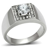 TK483 - High polished (no plating) Stainless Steel Ring with AAA Grade CZ in Clear - Alamode - Flyclothing LLC