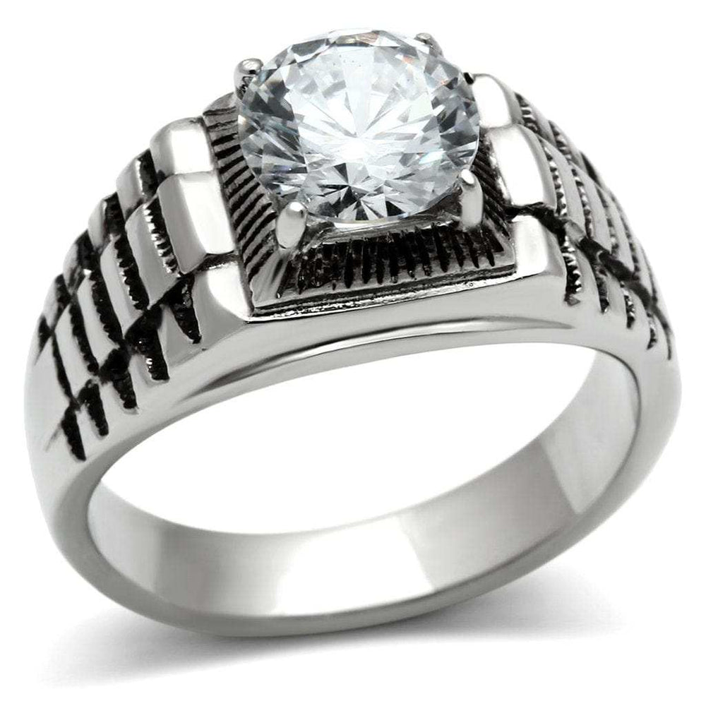 TK485 - High polished (no plating) Stainless Steel Ring with AAA Grade CZ in Clear - Alamode - Flyclothing LLC