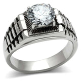 TK485 - High polished (no plating) Stainless Steel Ring with AAA Grade CZ in Clear - Alamode - Flyclothing LLC
