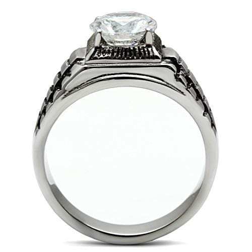 TK485 - High polished (no plating) Stainless Steel Ring with AAA Grade CZ in Clear - Alamode - Flyclothing LLC