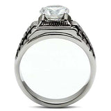 TK485 - High polished (no plating) Stainless Steel Ring with AAA Grade CZ in Clear - Alamode - Flyclothing LLC