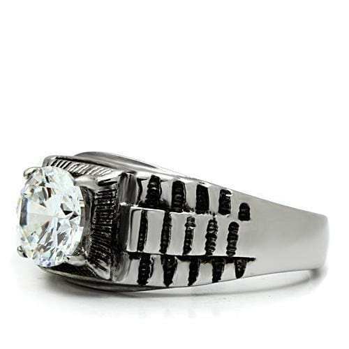 TK485 - High polished (no plating) Stainless Steel Ring with AAA Grade CZ in Clear - Alamode - Flyclothing LLC