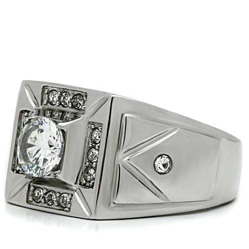 TK486 - High polished (no plating) Stainless Steel Ring with AAA Grade CZ in Clear - Alamode - Flyclothing LLC