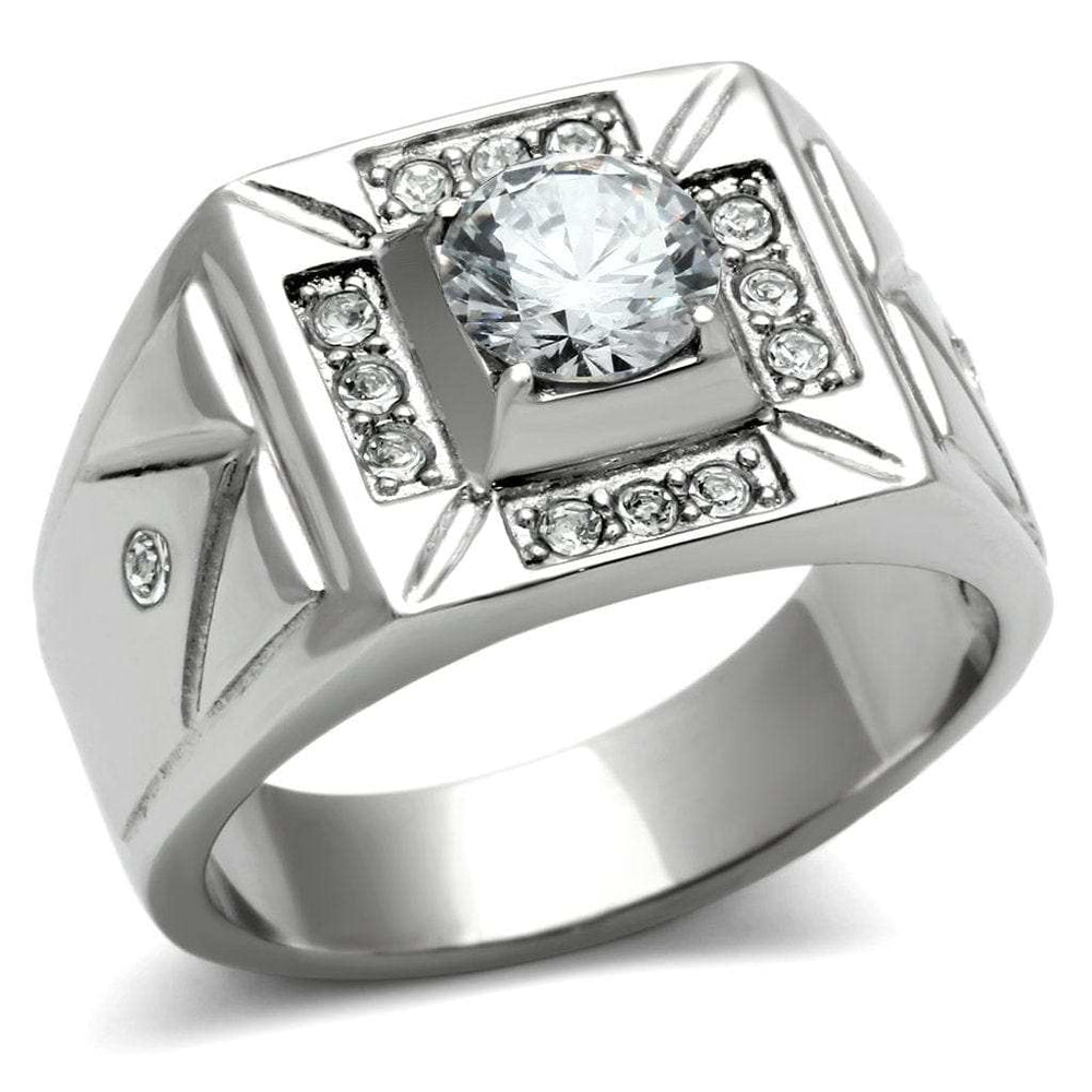 TK486 - High polished (no plating) Stainless Steel Ring with AAA Grade CZ in Clear - Alamode - Flyclothing LLC