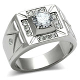 TK486 - High polished (no plating) Stainless Steel Ring with AAA Grade CZ in Clear - Alamode - Flyclothing LLC