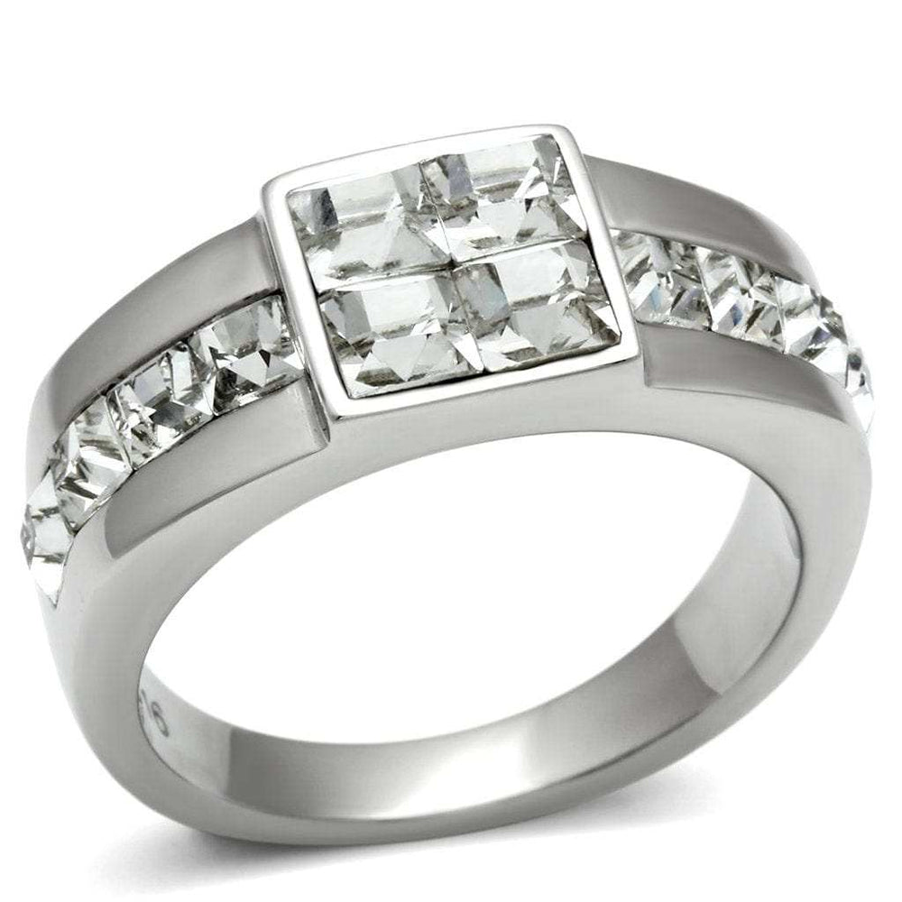 TK487 - High polished (no plating) Stainless Steel Ring with Top Grade Crystal in Clear - Alamode - Flyclothing LLC