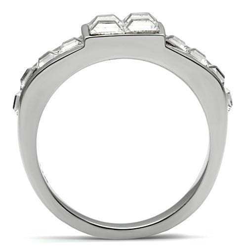 TK487 - High polished (no plating) Stainless Steel Ring with Top Grade Crystal in Clear - Alamode - Flyclothing LLC