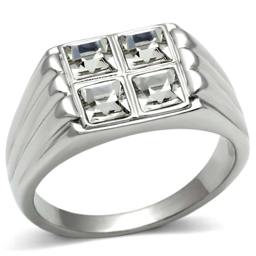 TK488 - High polished (no plating) Stainless Steel Ring with Top Grade Crystal in Clear - Alamode - Flyclothing LLC