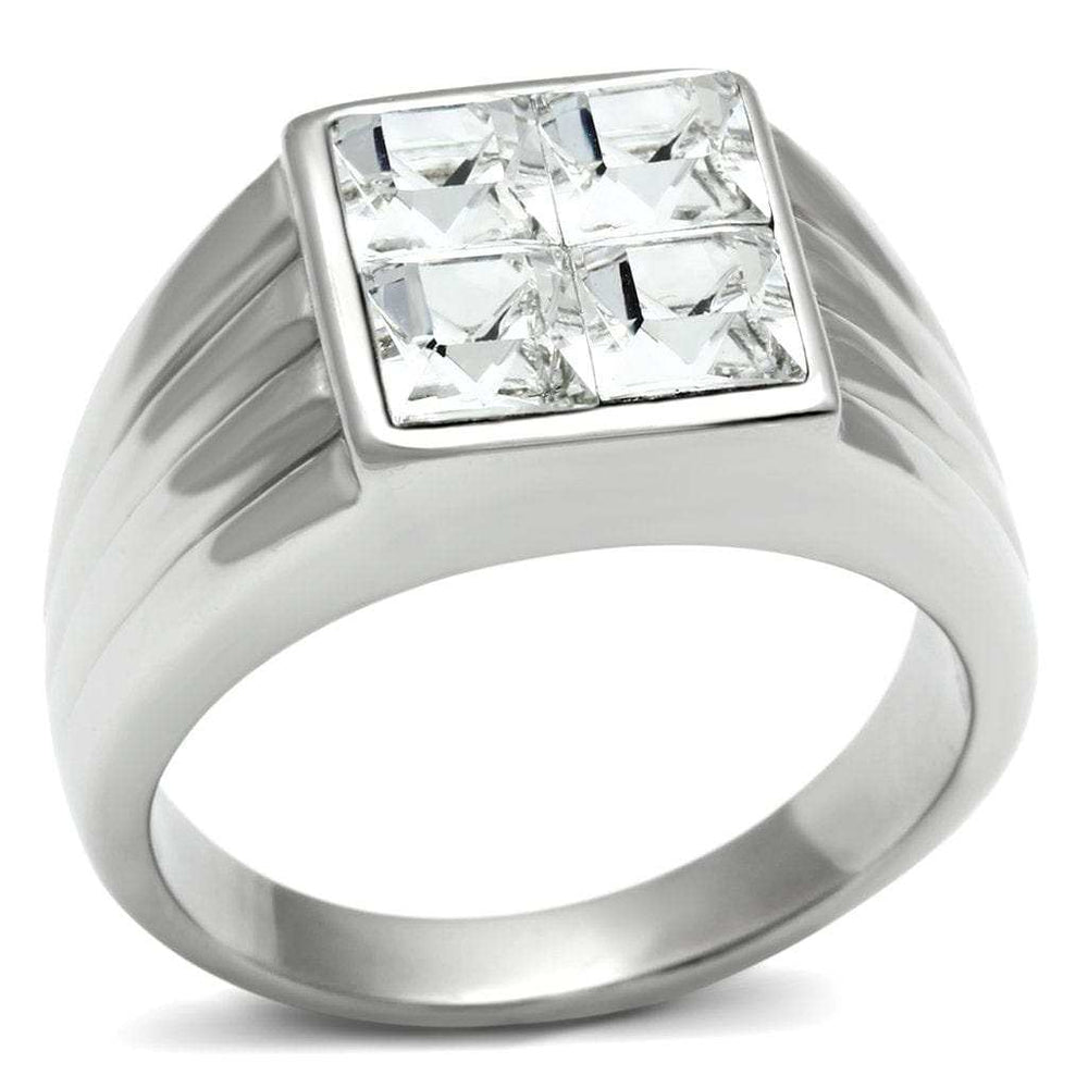 TK489 - High polished (no plating) Stainless Steel Ring with Top Grade Crystal in Clear - Alamode - Flyclothing LLC