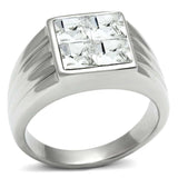 TK489 - High polished (no plating) Stainless Steel Ring with Top Grade Crystal in Clear - Alamode - Flyclothing LLC