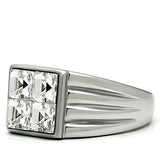 TK489 - High polished (no plating) Stainless Steel Ring with Top Grade Crystal in Clear - Alamode - Flyclothing LLC