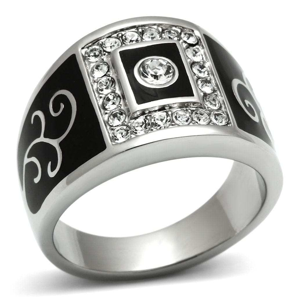 TK492 - High polished (no plating) Stainless Steel Ring with Top Grade Crystal in Clear - Alamode - Flyclothing LLC