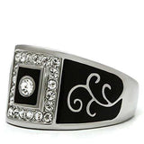 TK492 - High polished (no plating) Stainless Steel Ring with Top Grade Crystal in Clear - Alamode - Flyclothing LLC
