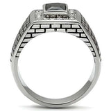 TK494 - High polished (no plating) Stainless Steel Ring with AAA Grade CZ in Jet - Alamode - Flyclothing LLC