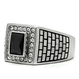 TK494 - High polished (no plating) Stainless Steel Ring with AAA Grade CZ in Jet - Alamode - Flyclothing LLC