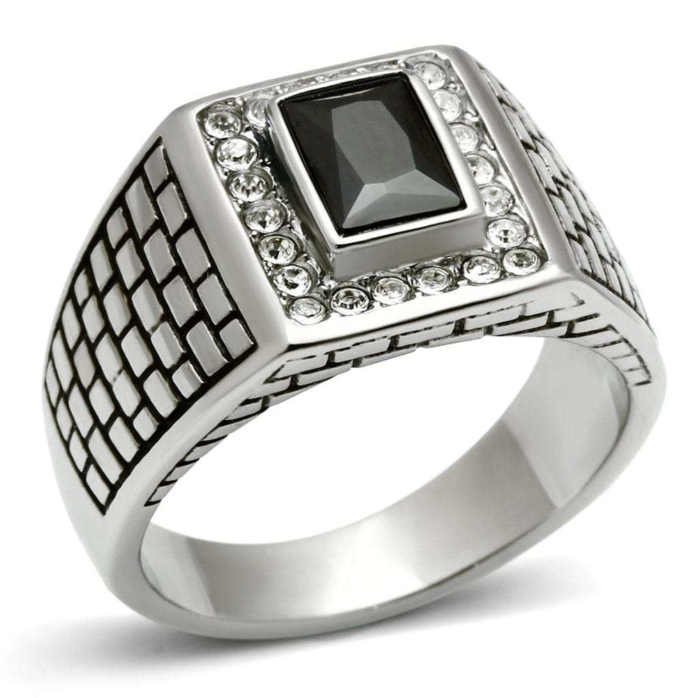 TK494 - High polished (no plating) Stainless Steel Ring with AAA Grade CZ in Jet - Alamode - Flyclothing LLC