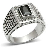 TK494 - High polished (no plating) Stainless Steel Ring with AAA Grade CZ in Jet - Alamode - Flyclothing LLC