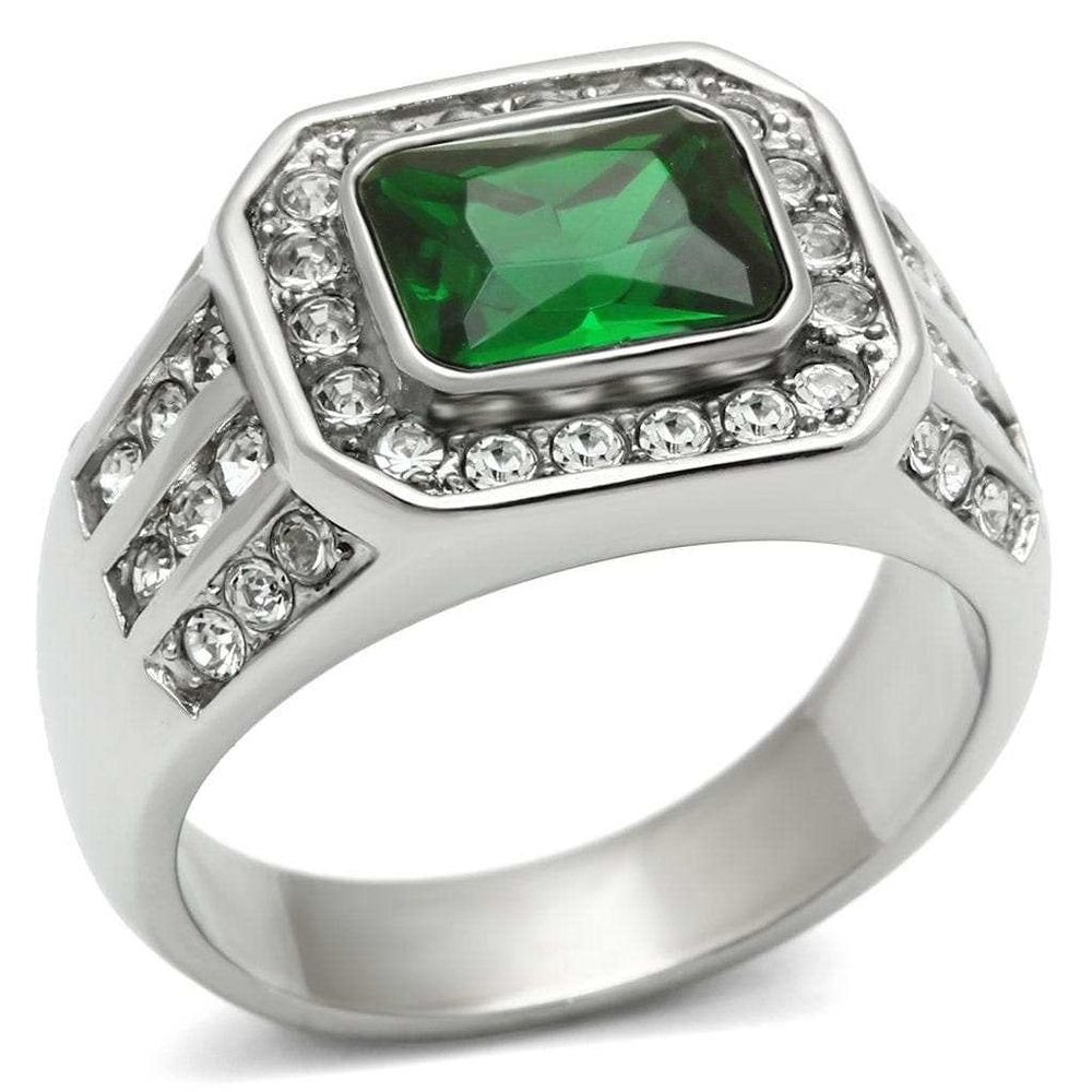 TK495 - High polished (no plating) Stainless Steel Ring with Synthetic Synthetic Glass in Emerald - Alamode - Flyclothing LLC