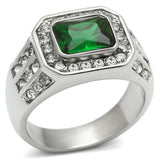 TK495 - High polished (no plating) Stainless Steel Ring with Synthetic Synthetic Glass in Emerald - Alamode - Flyclothing LLC