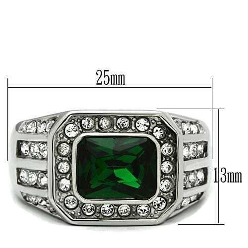 TK495 - High polished (no plating) Stainless Steel Ring with Synthetic Synthetic Glass in Emerald - Alamode - Flyclothing LLC