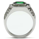 TK495 - High polished (no plating) Stainless Steel Ring with Synthetic Synthetic Glass in Emerald - Alamode - Flyclothing LLC