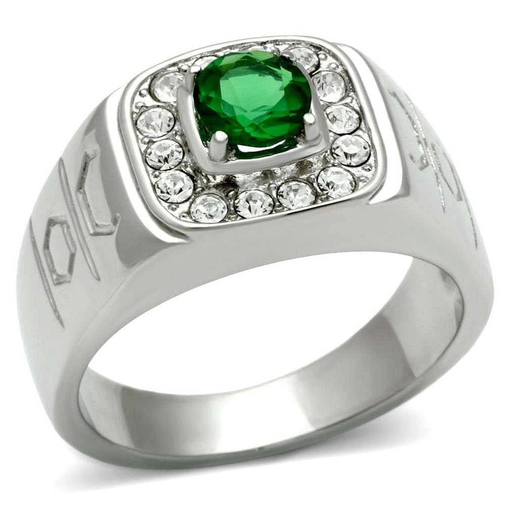 TK496 - High polished (no plating) Stainless Steel Ring with Synthetic Synthetic Glass in Emerald - Alamode - Flyclothing LLC