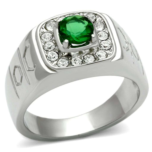 TK496 - High polished (no plating) Stainless Steel Ring with Synthetic Synthetic Glass in Emerald - Alamode - Flyclothing LLC