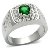 TK496 - High polished (no plating) Stainless Steel Ring with Synthetic Synthetic Glass in Emerald - Alamode - Flyclothing LLC