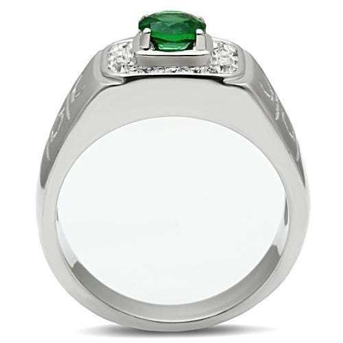 TK496 - High polished (no plating) Stainless Steel Ring with Synthetic Synthetic Glass in Emerald - Alamode - Flyclothing LLC