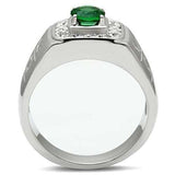 TK496 - High polished (no plating) Stainless Steel Ring with Synthetic Synthetic Glass in Emerald - Alamode - Flyclothing LLC