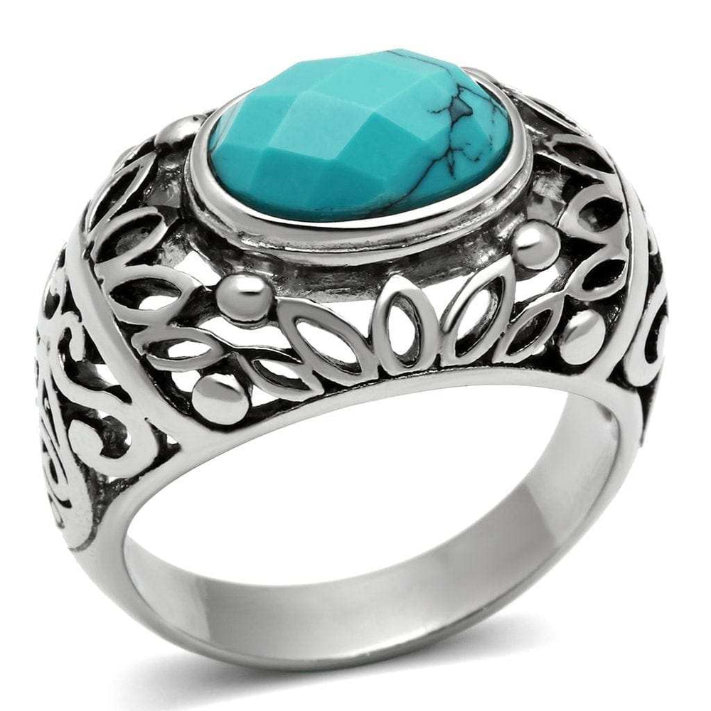 TK498 - High polished (no plating) Stainless Steel Ring with Synthetic Turquoise in Sea Blue - Alamode - Flyclothing LLC