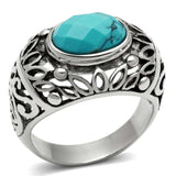 TK498 - High polished (no plating) Stainless Steel Ring with Synthetic Turquoise in Sea Blue - Alamode - Flyclothing LLC