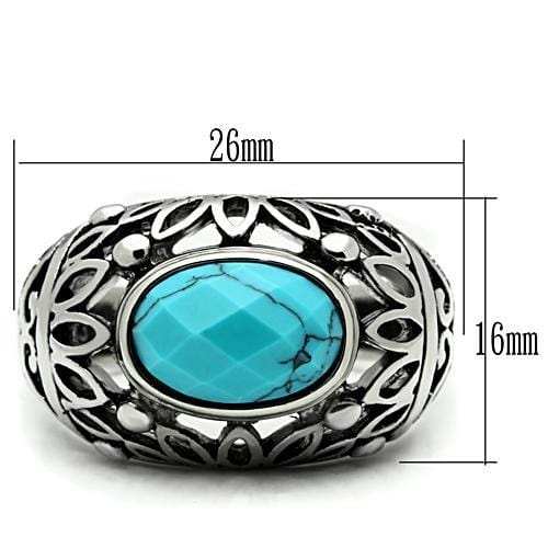 TK498 - High polished (no plating) Stainless Steel Ring with Synthetic Turquoise in Sea Blue - Alamode - Flyclothing LLC