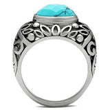 TK498 - High polished (no plating) Stainless Steel Ring with Synthetic Turquoise in Sea Blue - Alamode - Flyclothing LLC