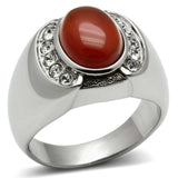TK499 - High polished (no plating) Stainless Steel Ring with Semi-Precious Onyx in Siam - Alamode - Flyclothing LLC