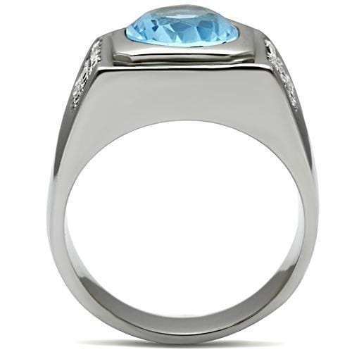 TK500 - High polished (no plating) Stainless Steel Ring with Synthetic Synthetic Glass in Light Sapphire - Alamode - Flyclothing LLC